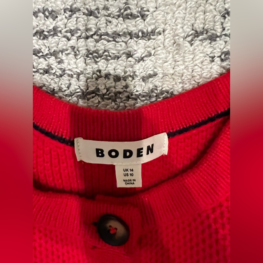 Boden Wool Blend Red Button Down Knit Preppy Card… - image 10